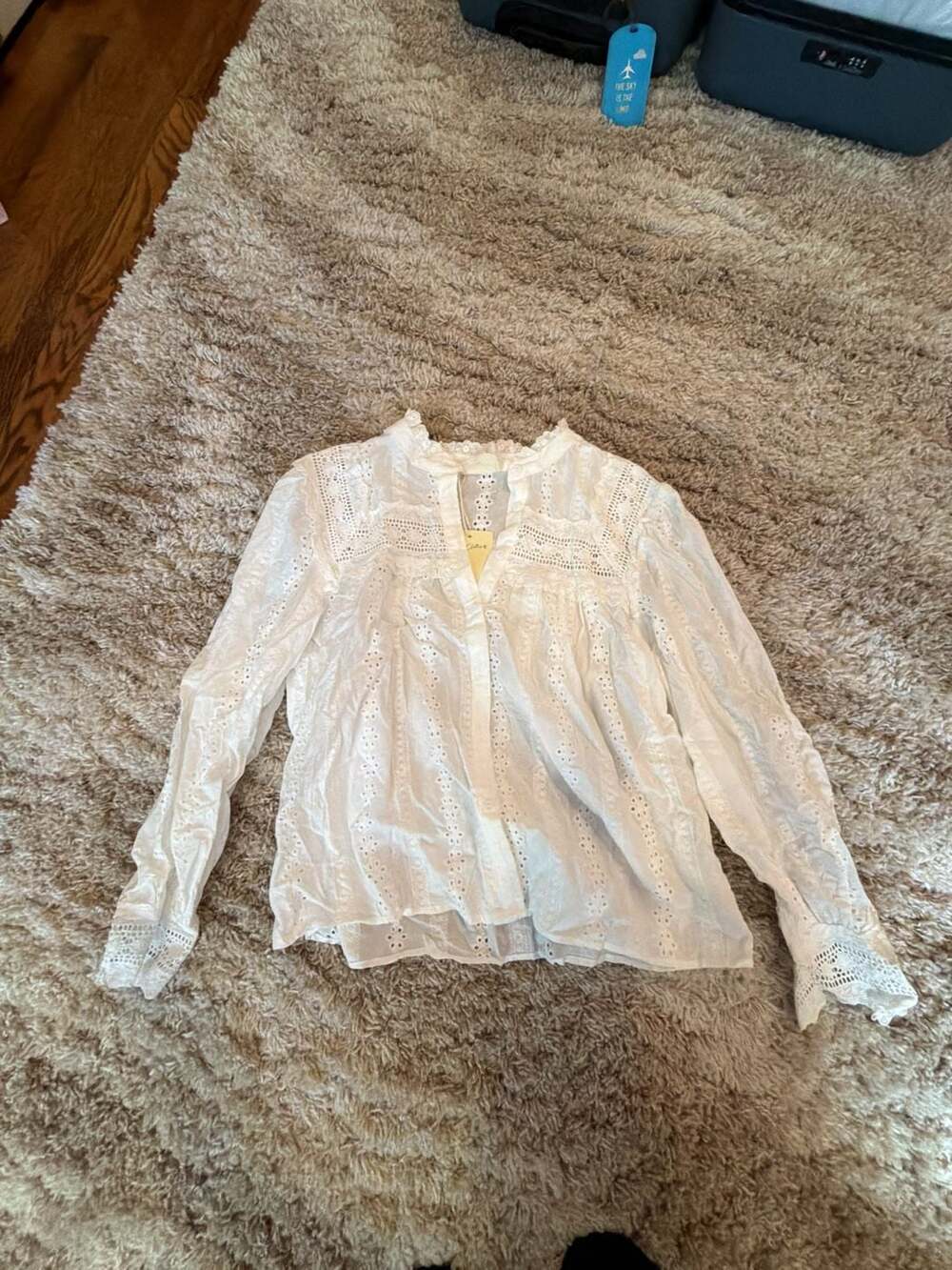 Easy Clothes Ecru Eyelet Lace Long Sleeve Blouse